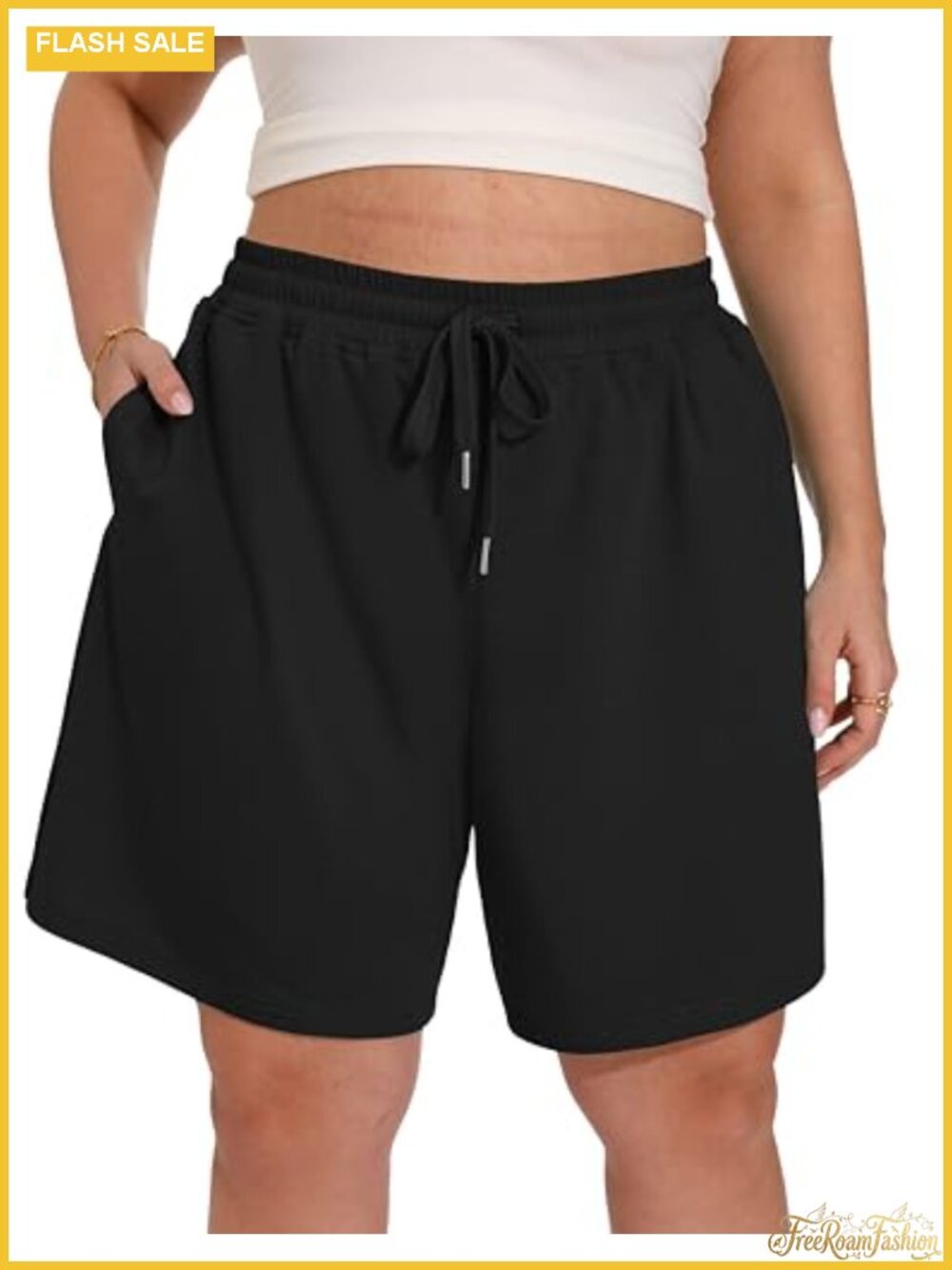 Women's 8" Bermuda Shorts High Waisted Athletic Sweat Shorts with Pockets Plus